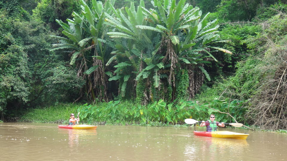 tourists in a kayak on the river in Chiang Mai