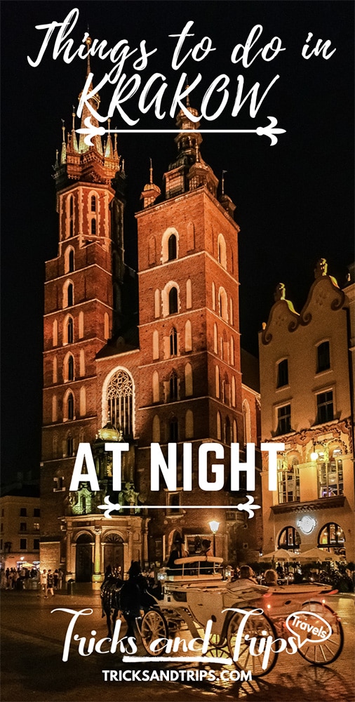 Infographic showing Krakow at night with the main square