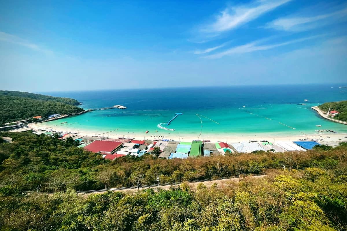Scenic view of the coastline and blue waters. Thailand itinerary Koh Larn Tawaen Beach, Thailand in May