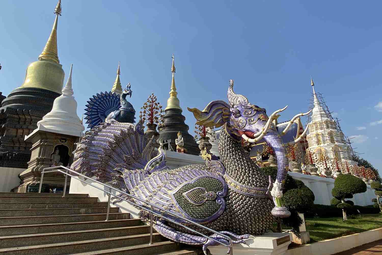 Mythical animal statues at a Thai temple.