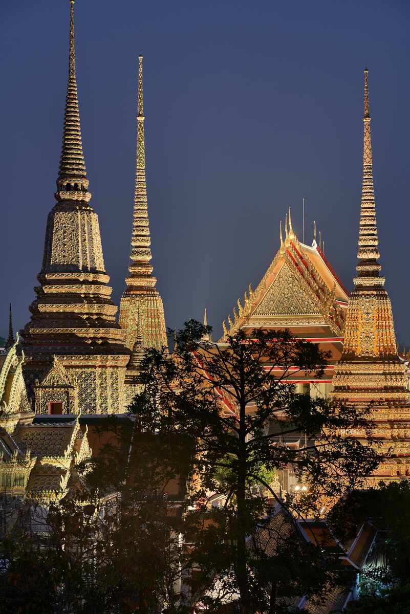 Temple with golden spires in Bangkok.