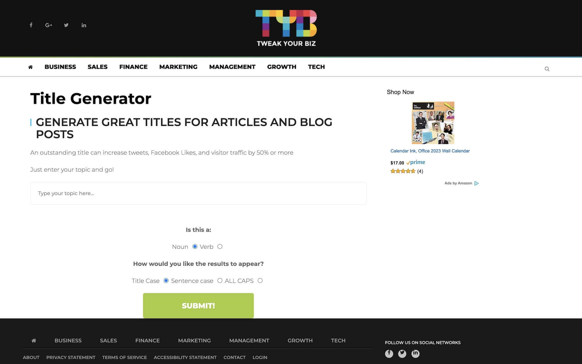 Content writing tool TweakYourBiz Title Generator