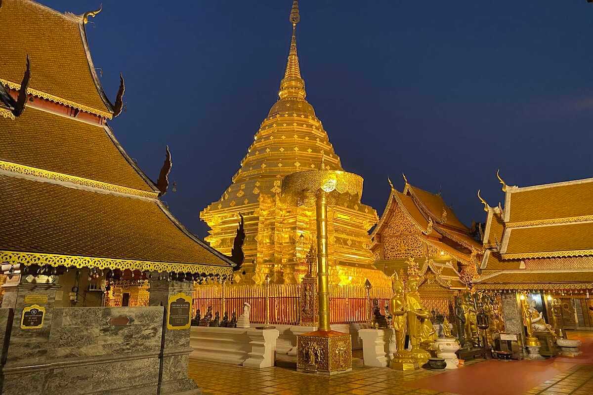 Buddhist temple Doi Suthep at night in Thailand