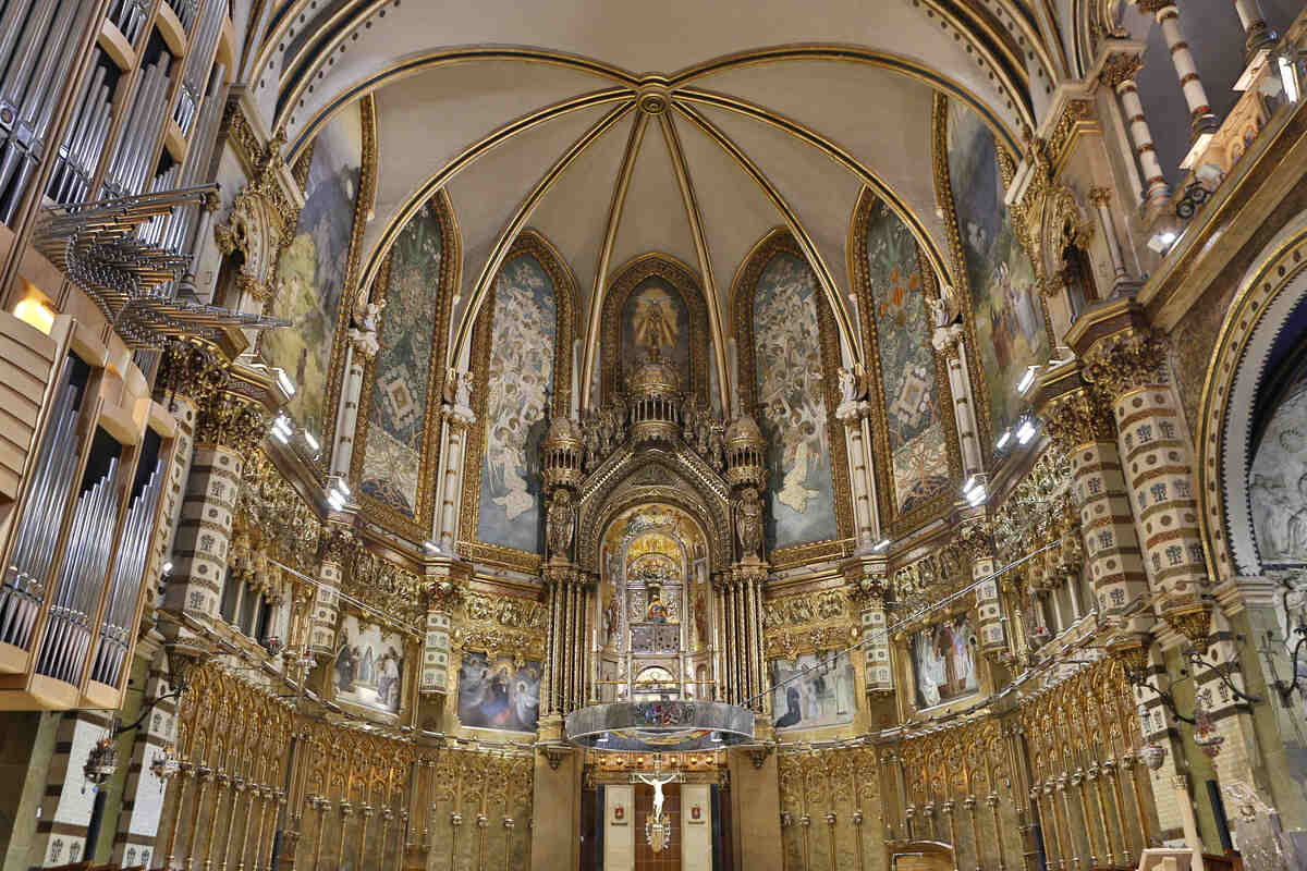 Interior of a gothic cathedral. Visit Montserrat with the Monastery