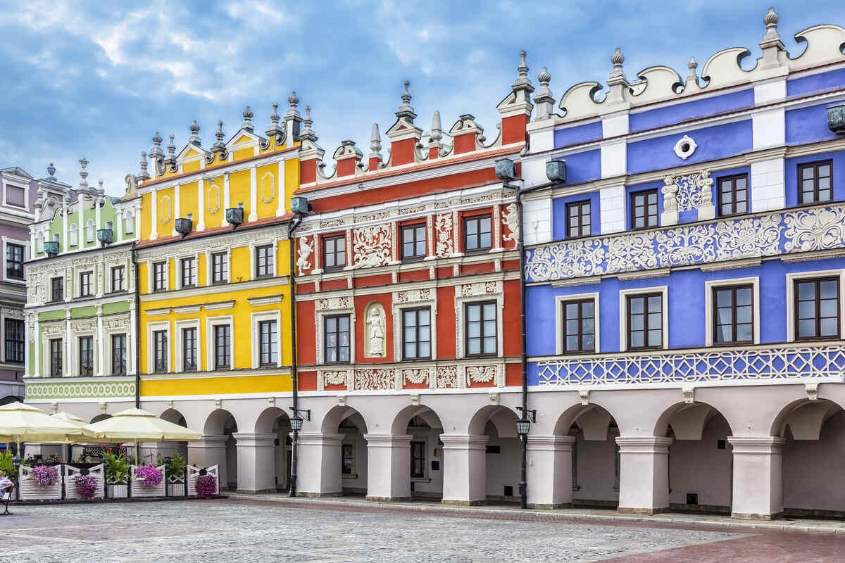 Colorful historical buildings in a row.