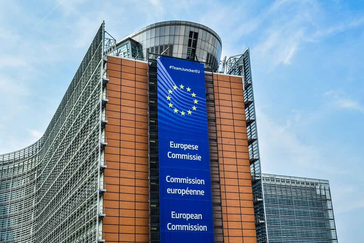 European Union flag on a building facade.