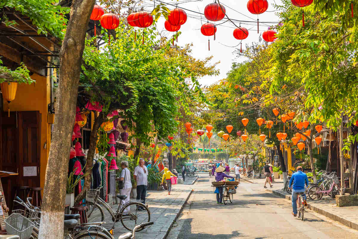 Street adorned with red lanterns. Hoi An 1 day itinerary