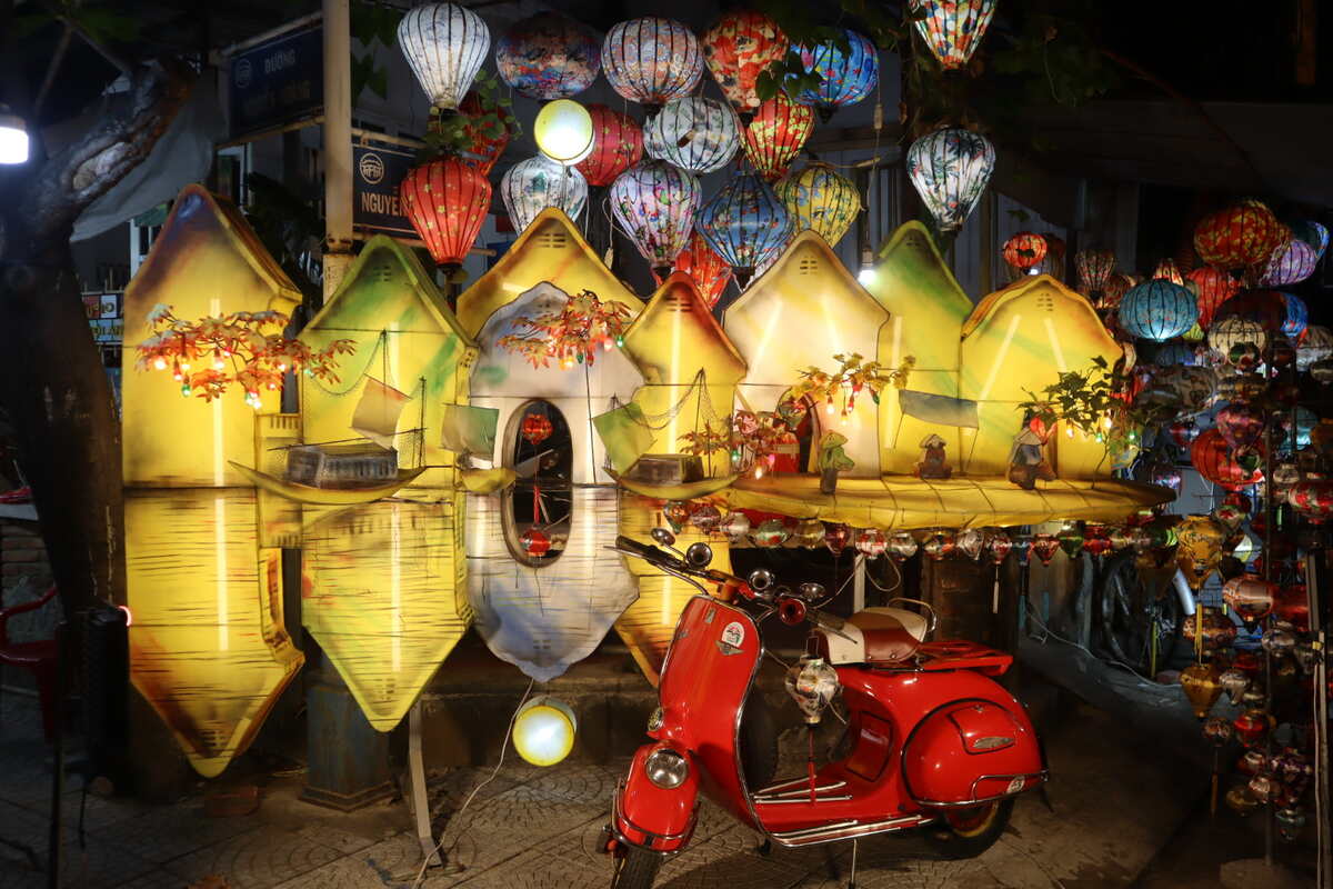 Street vendor with colorful lanterns.