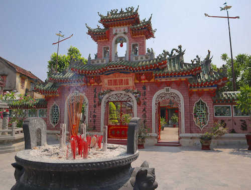 Traditional red Chinese temple in Hoi An old town
