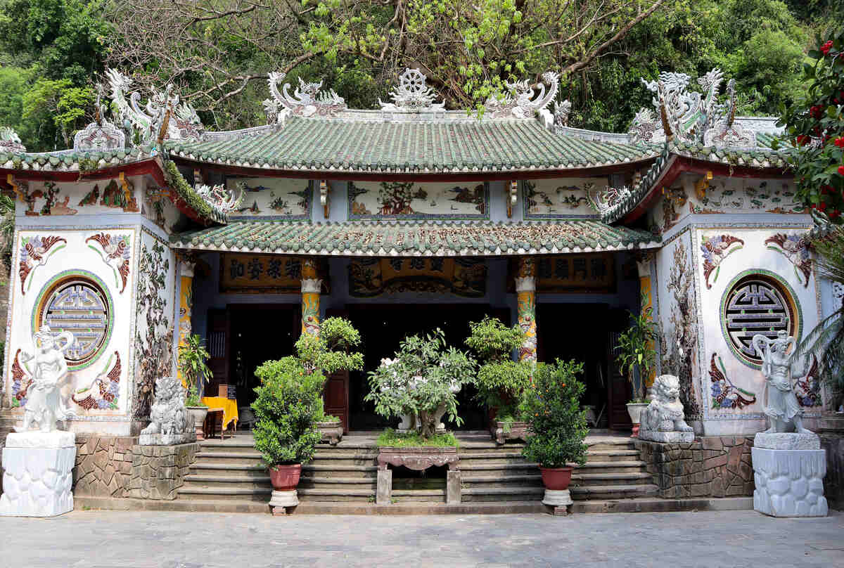 Traditional temple with intricate roof and decorations.