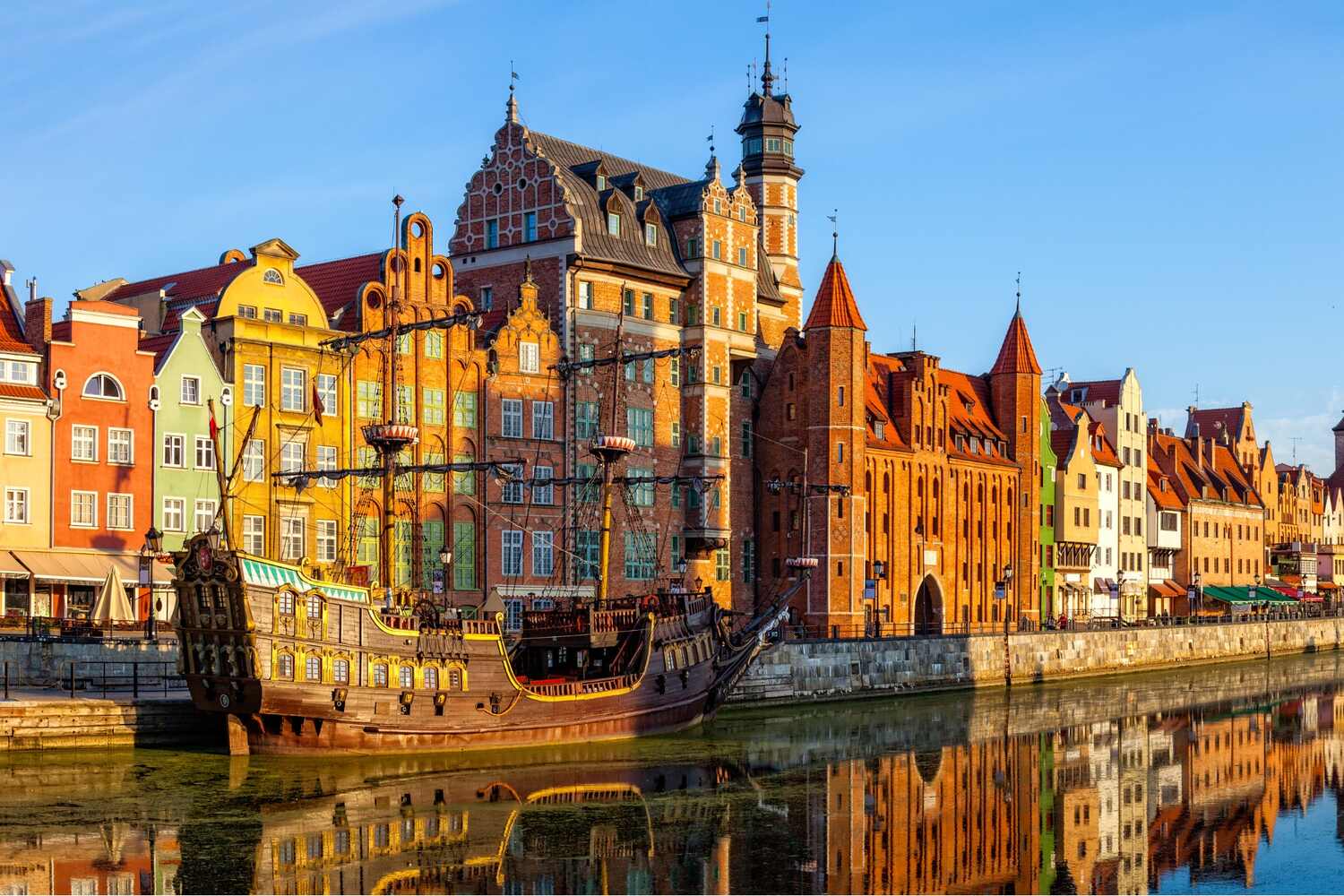 15-Unique-Things-to-Do-in-Poland-2024-Travel-Guide, Ornate, colorful buildings reflecting on the calm waters of a canal in a historic European city on a sunny day.