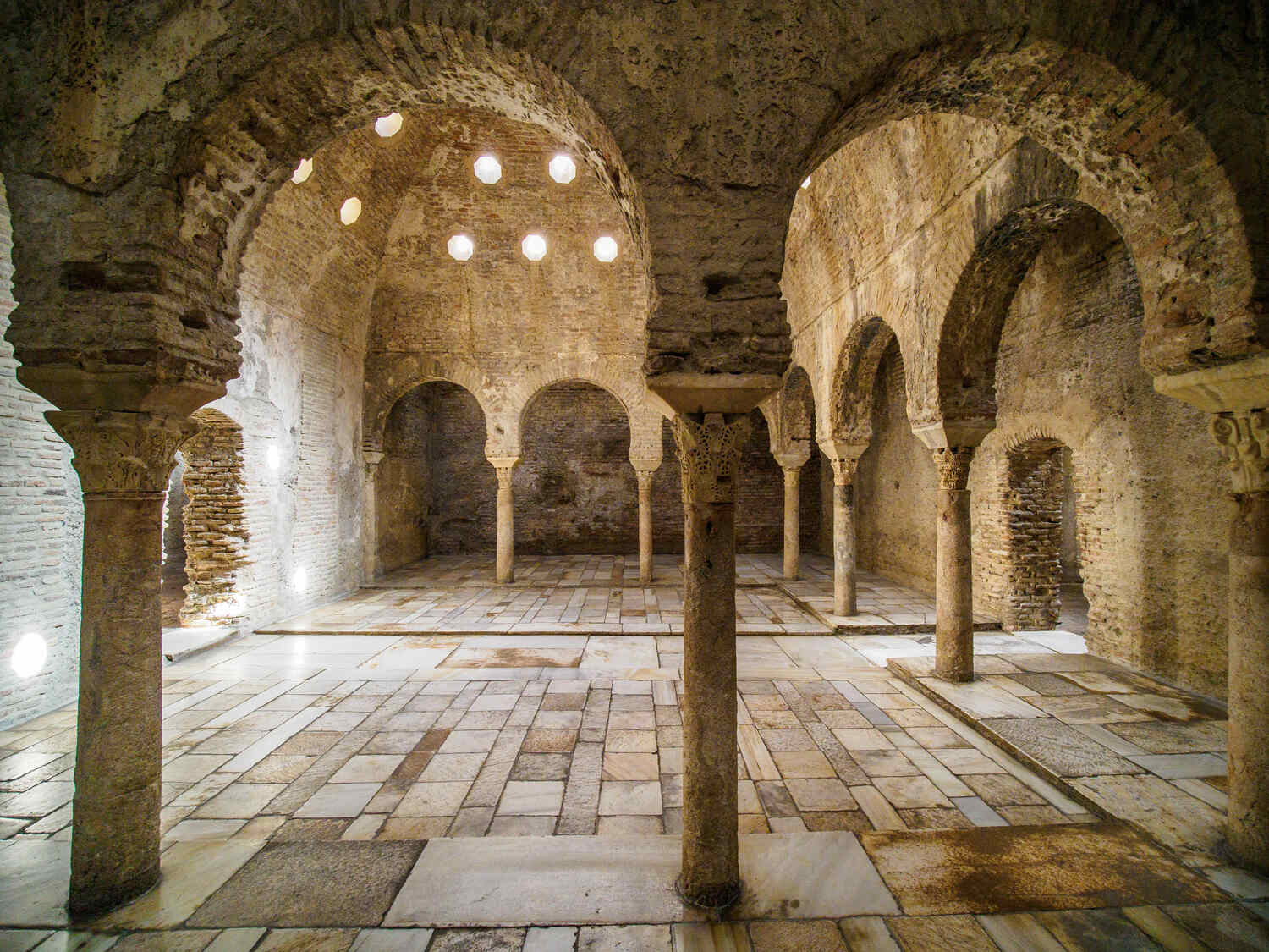 Ancient Arab baths in Granada with Archs