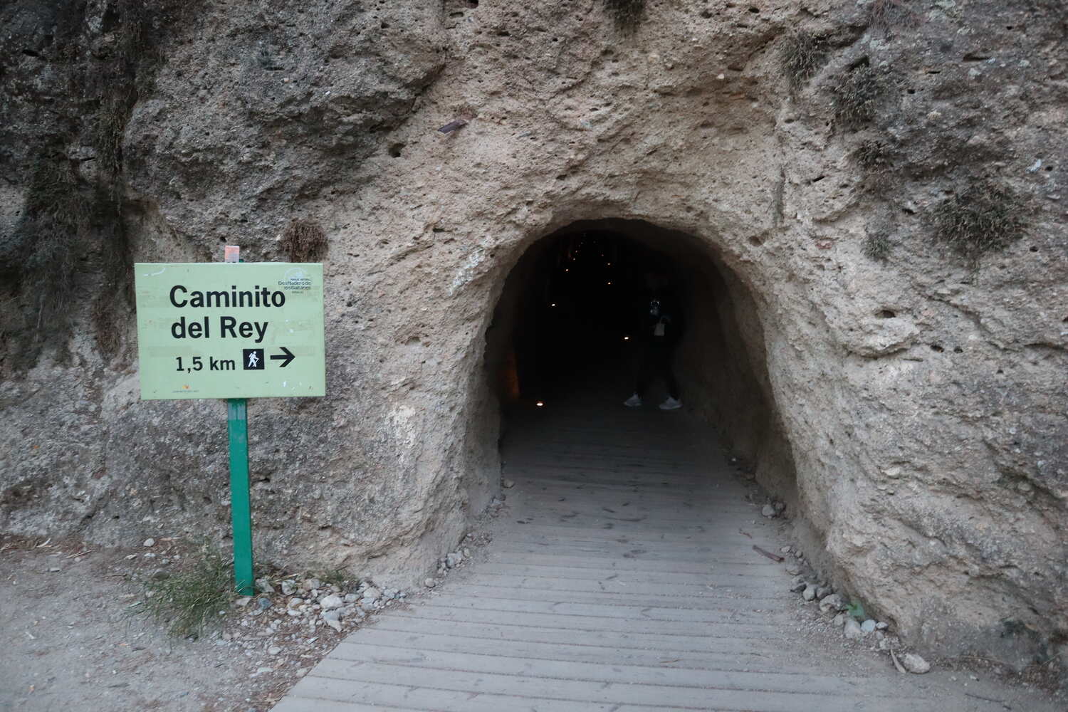 Illuminated tunnel at Caminito Del Rey
