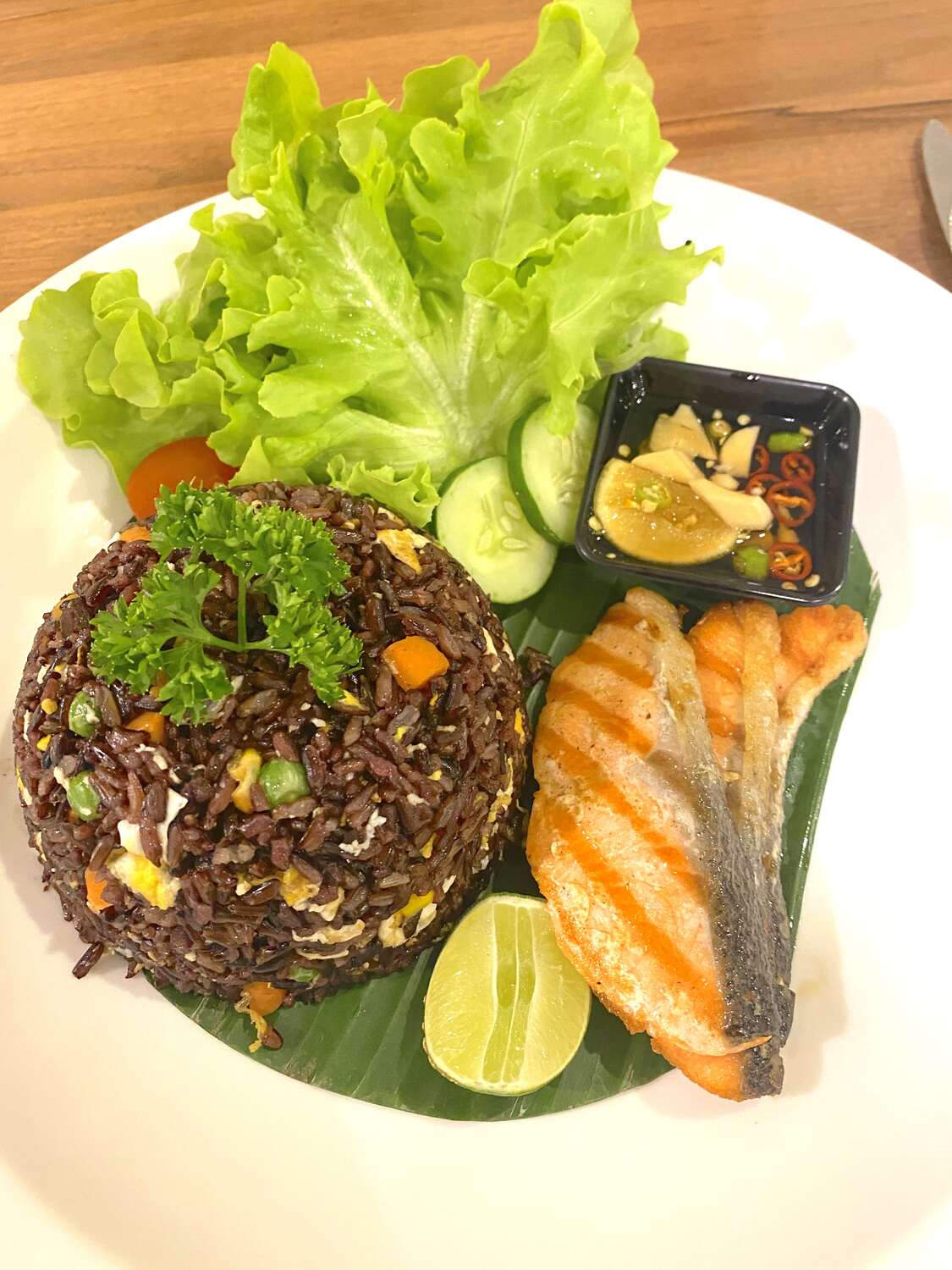 Lunch at Salad Concept with salmon and rice