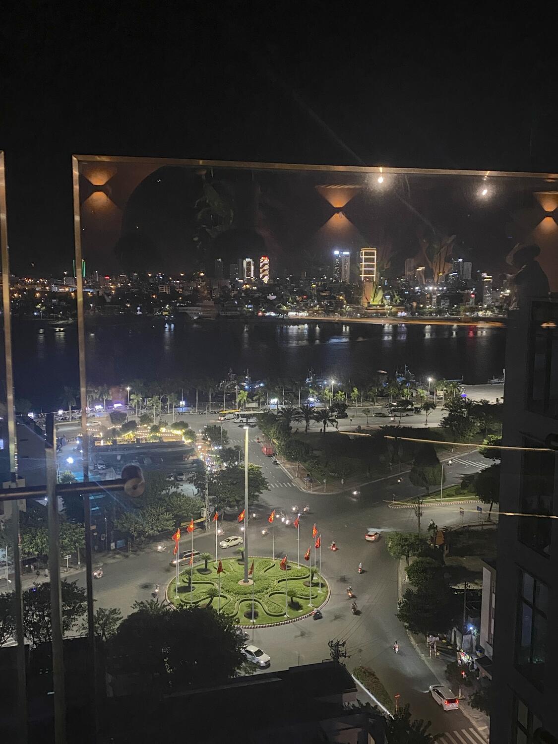 Night city view from high angle at sky bar in da nang