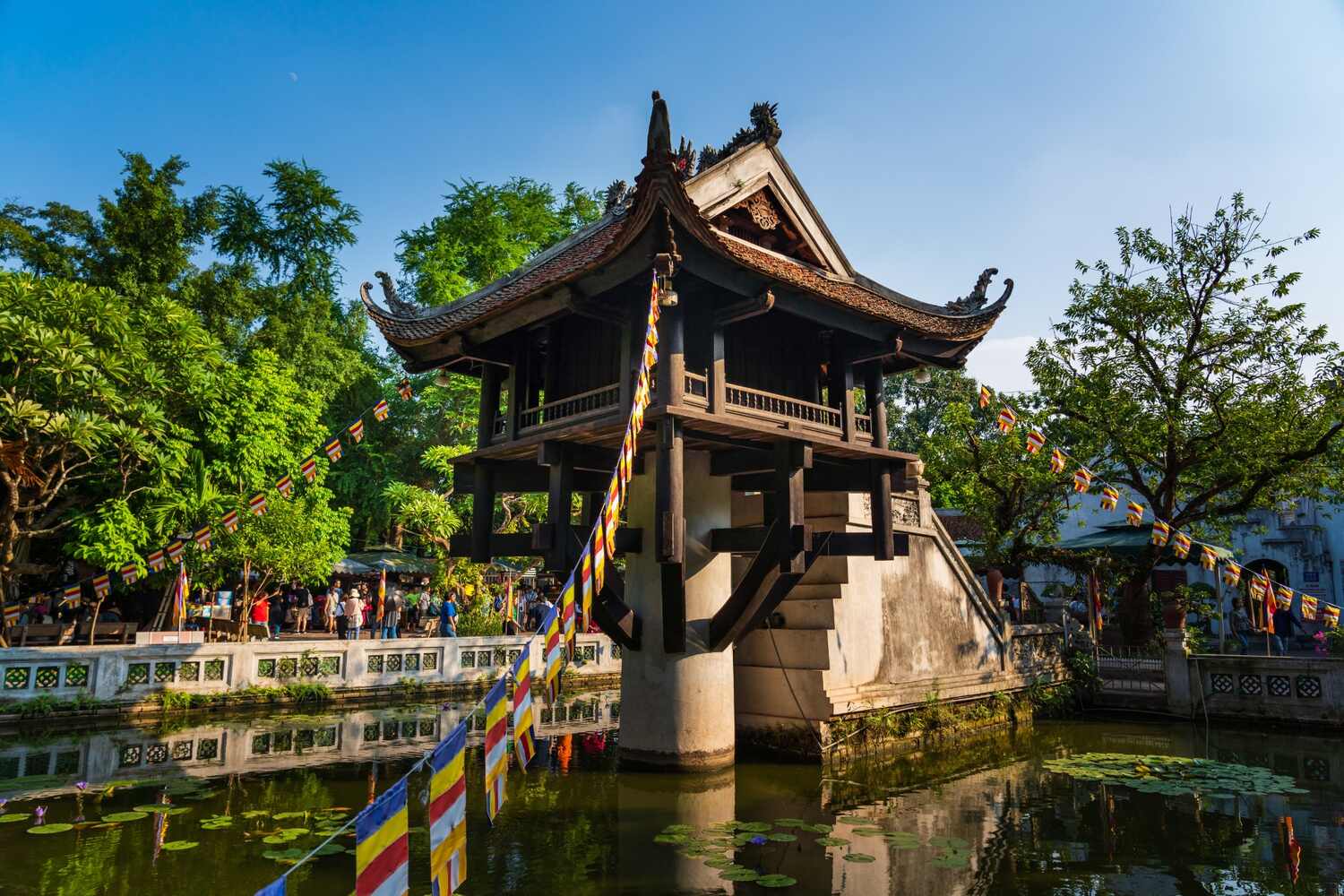 One Pillar Pagoda over a pond in Hanoi Vietnam
