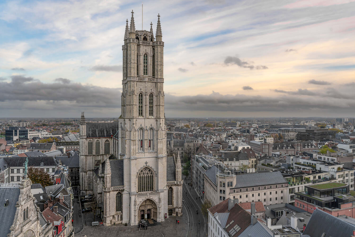 Aerial view of Saint Bavo Cathedral in Ghent