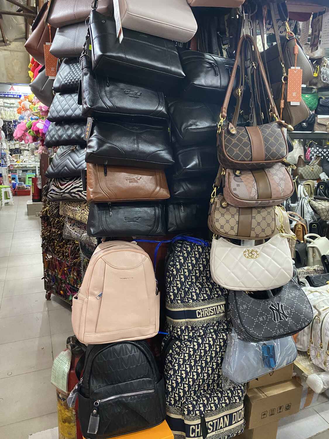 Bags for sale at the Cho Con Market in Da Nang