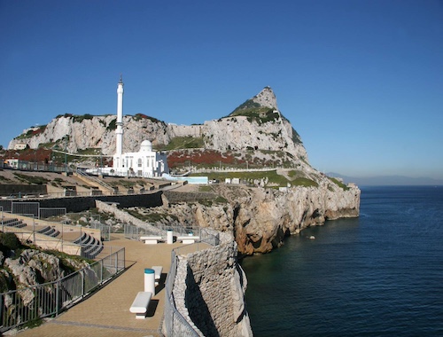 Gibraltar coastline with mosque