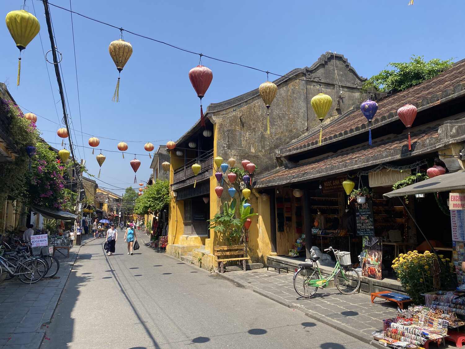Streets of Hoi An with lanterns on a sunny day
