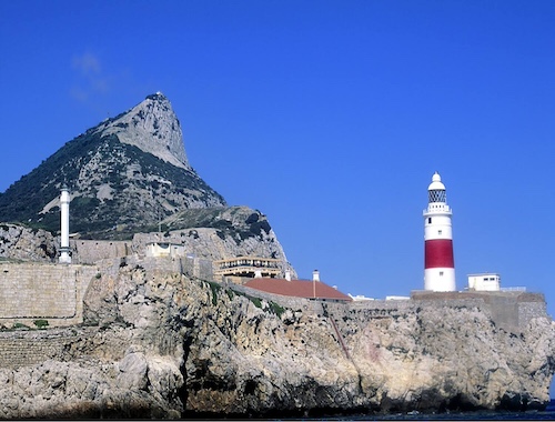 Lighthouse on rocky Gibraltar cliff