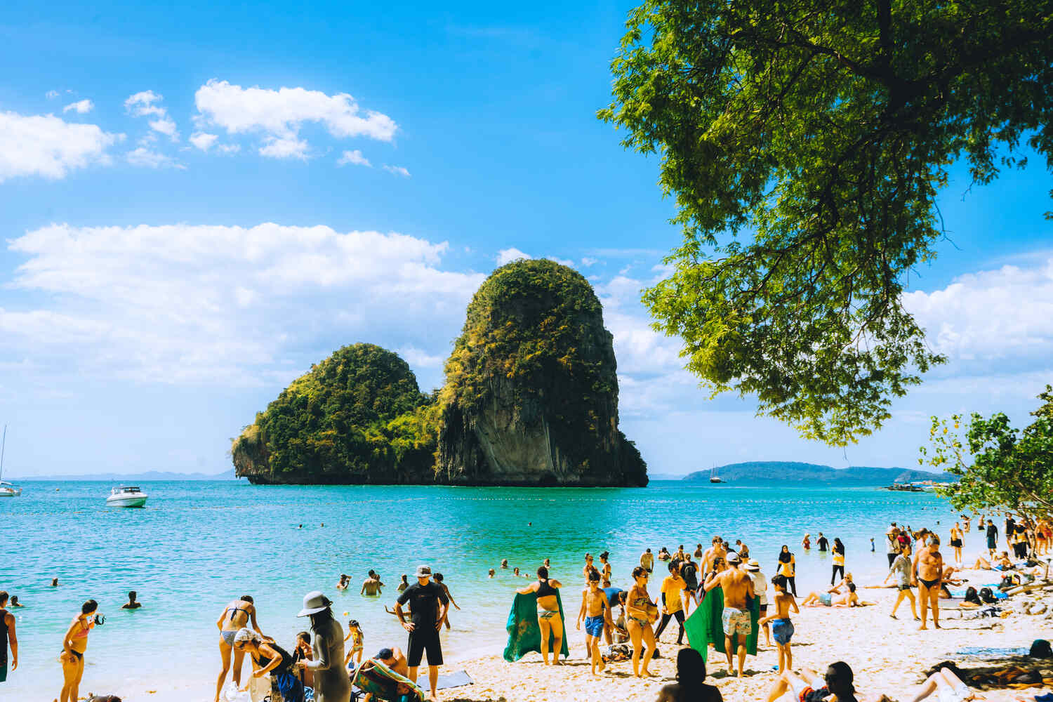 Tourist-crowds-in-Railay-Beach-Krabi-Thailand in January