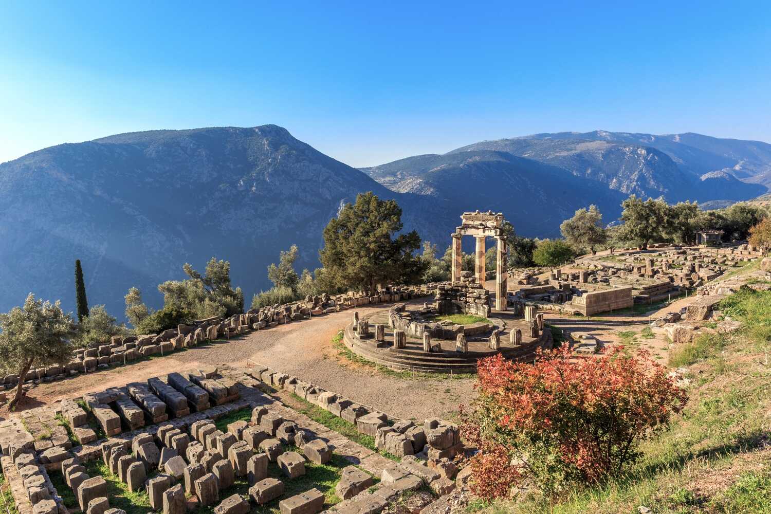 Delphi town with ancient architecture