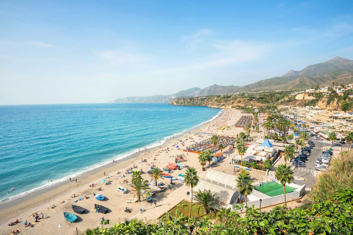 Viewpoint in Malaga with beach and the hills in the back